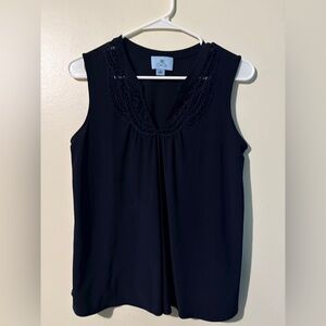 CE CE Womens Size XS Minimalist Navy blue Sleeveless Blouse Detail Neckline